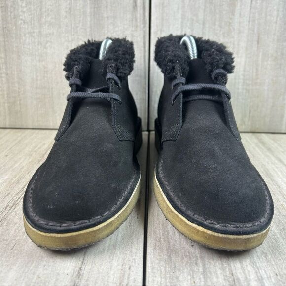 Clarks Originals Desert Chukka Boot Black Suede Cuff Lined Shoes Womens Size 6 - Picture 5 of 10
